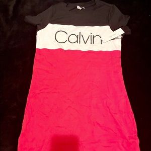 Calvin Klein knee length dress. Pink, white and black.